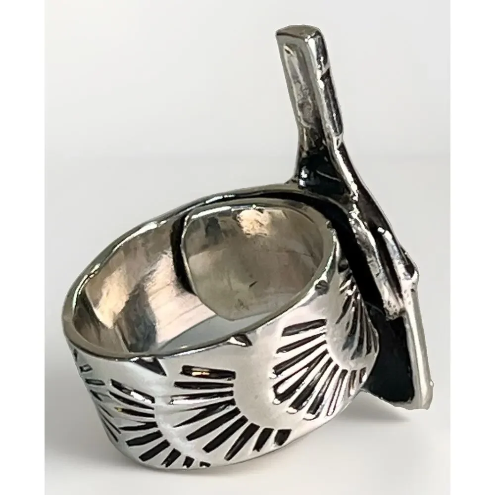 Sterling Silver TAXCO Mexico Tequila Bottle Ring Wide Stamped Band Adjustable